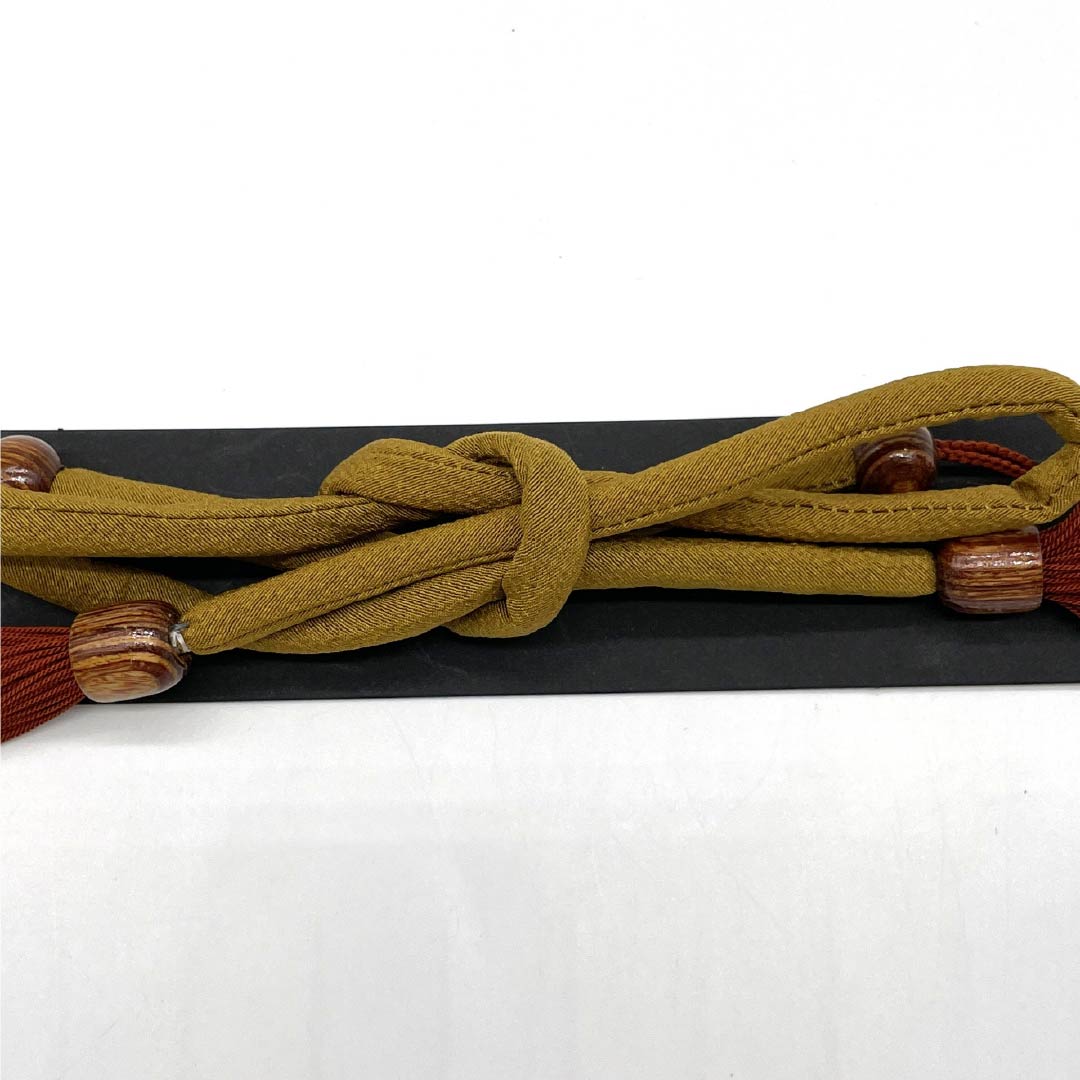 Haori cord, pure silk, new rank, casual, gold soot bamboo color, twisted tassel, moro rope knot, bow knot, round hook, brown, 1121000071914