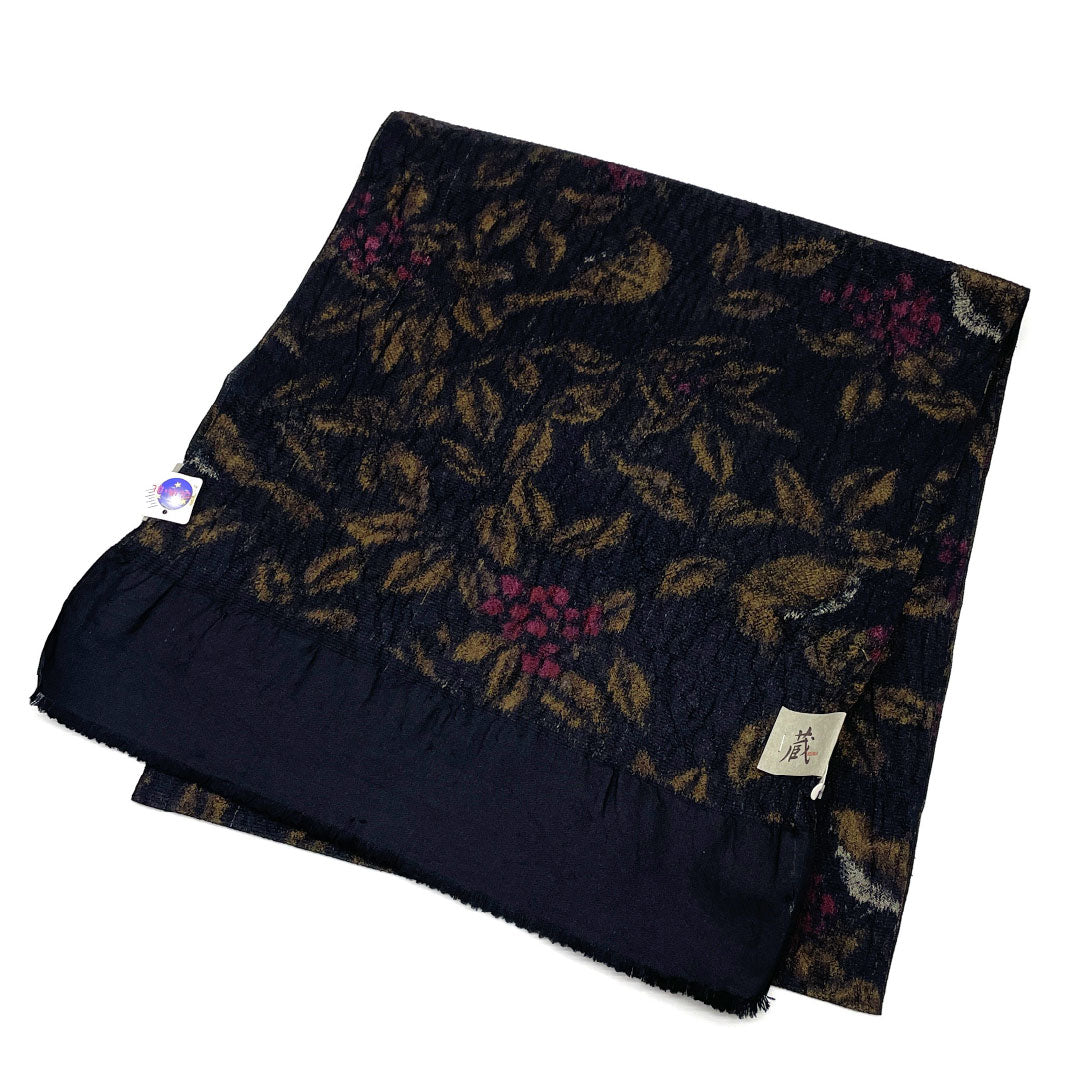 (Like new) Silk Obiage (S-Rank) Casual Black with Plant Pattern, Approx. 160cm Long, 35cm Wide, Black, Item Number: 1136001762910