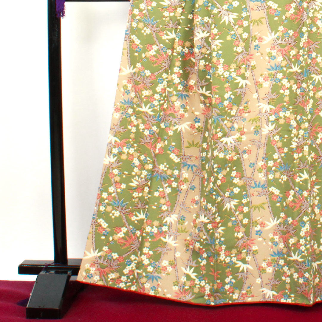 Small pattern, Length 164cm, Sleeve length 66.5cm, Lined, Willow brown, Washable kimono, Bamboo, Plum, Polyester, S rank, Green, 1115002552419