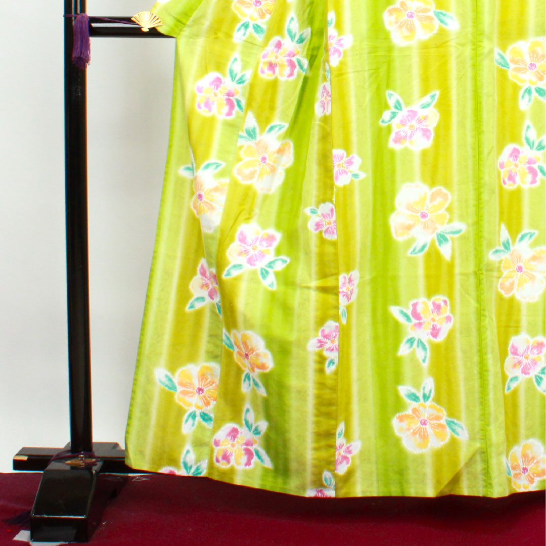 Yukata Abstract Flower Cotton S Rank Single Layer Length 161cm Sleeve Length 67.5cm Green 1118003862419