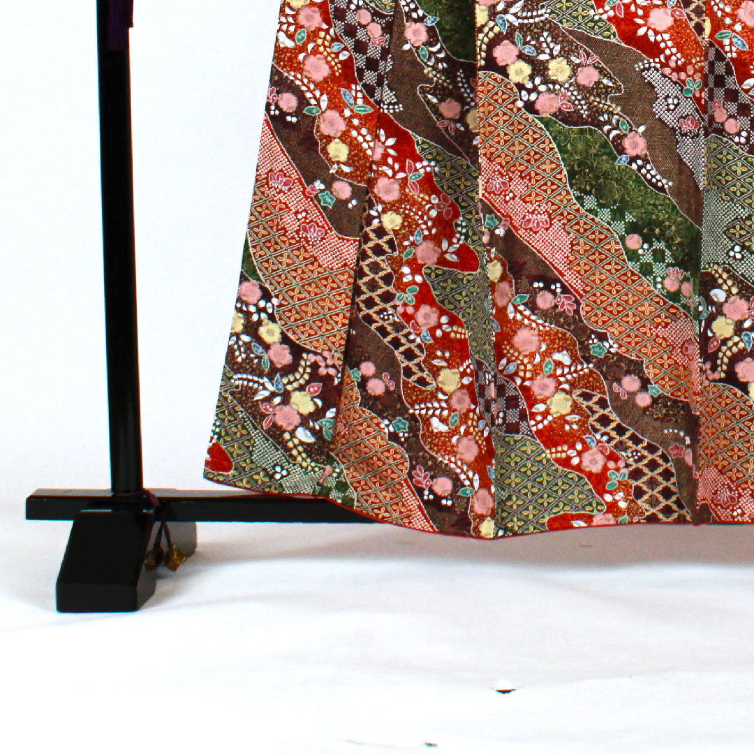 Komon, Length 160cm, Sleeve Length 65cm, Awase, Tsujigahana, Pure Silk, S Rank, Brown, 1115000722314