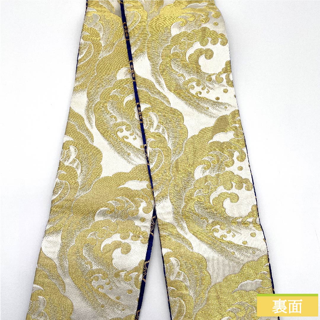 Kaku-obi (sash) made of polyester, lapis lazuli, with waves, pine bark diamonds and flower diamonds, length 348cm, width 11cm, rank S, blue, 1134000302917
