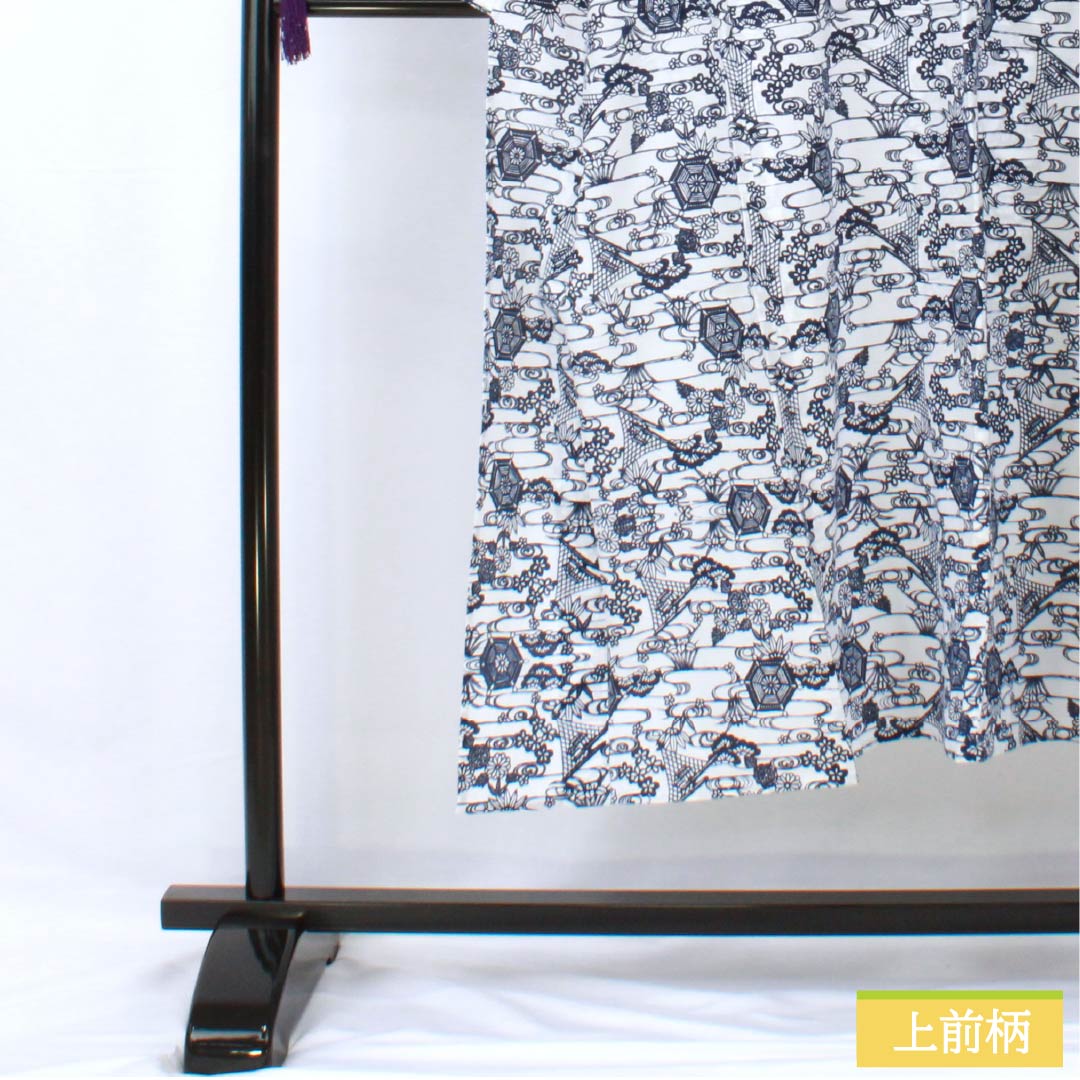 Yukata Cotton Length 144cm Sleeve length 63cm A rank Silk White Cotton Silk Flowing water Pine Auspicious motif 1118005583111