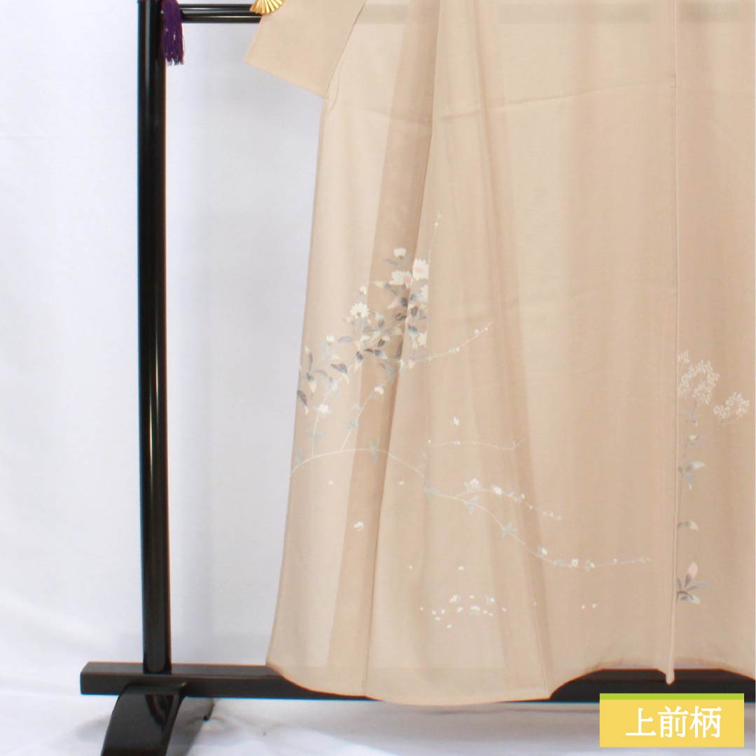 夏物 正絹 付下げ 身丈157cm 裄丈63cm 薄香色（うすこういろ） 草花模様 京友禅 絽 Sランク ベージュ系 1132002752325