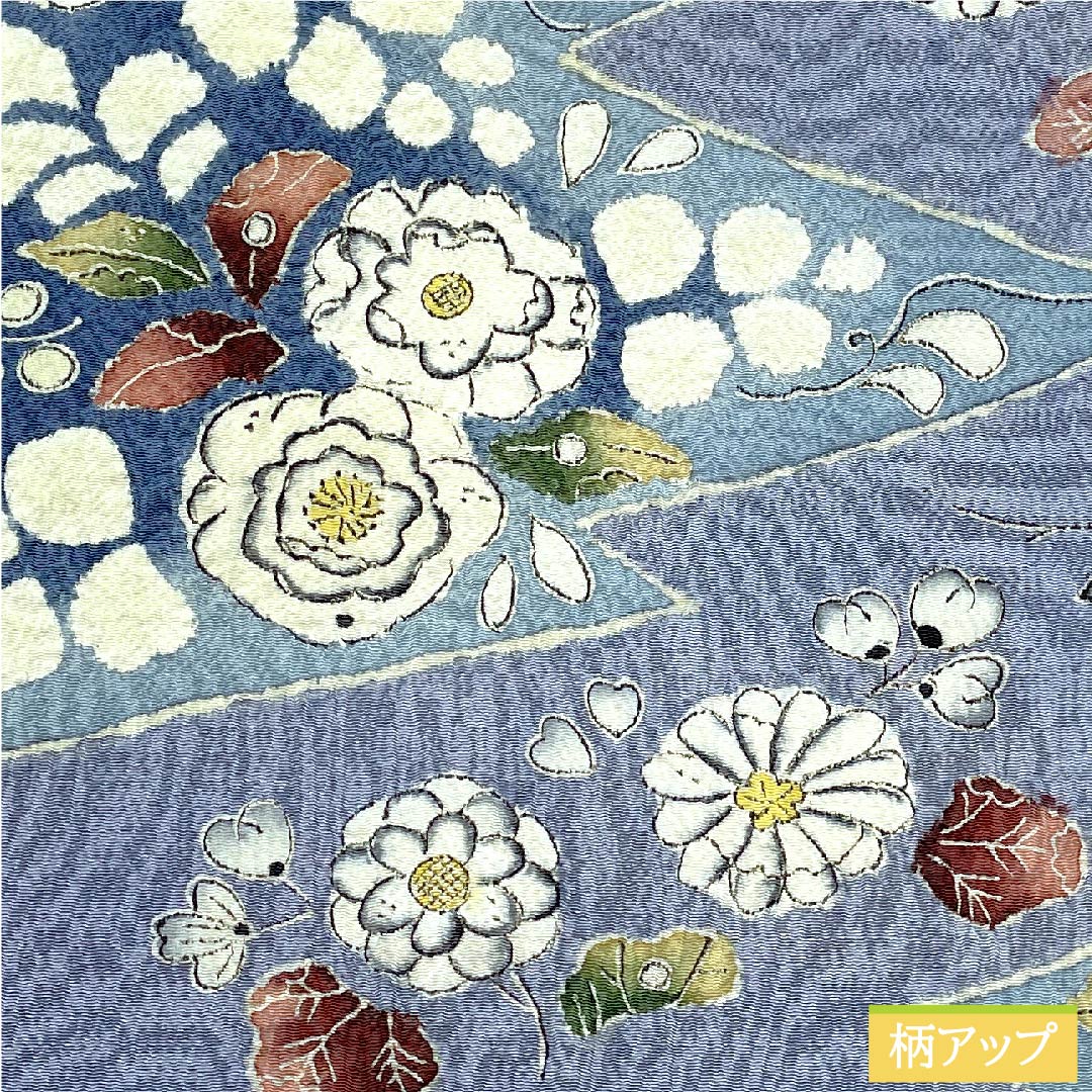 Nagoya obi, blue and gray, Tsujigahana, Matsukawabishi, crepe, obi length 364cm, pure silk, A rank, point pattern, casual, blue, 1124006223317, open style