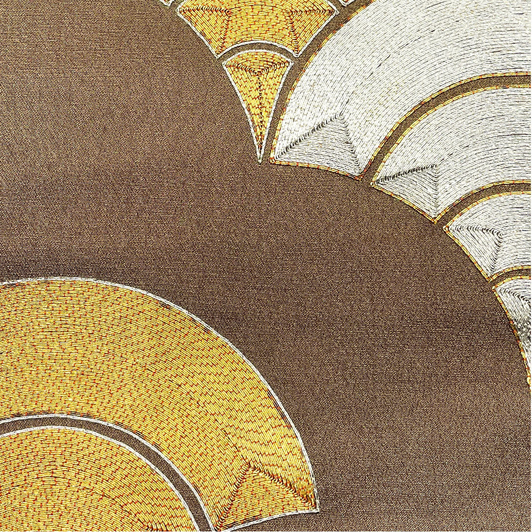 袋帯 銀煤竹色（ぎんすすだけいろ） 川島織物 金駒刺繡 帯丈408cm 正絹 Aランク ポイント柄 フォーマル 茶系 1123005073314