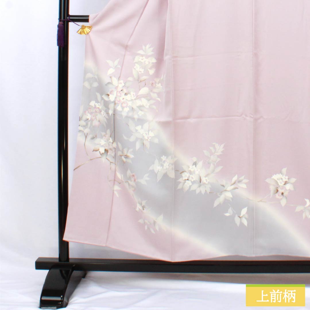 Visiting Kimono, Pure Silk, Grade A, Lined, Length 153.5cm, Sleeve Length 62.5cm, White Plum Blossom Color, Purple Flowers, Item Number: 1112007573220