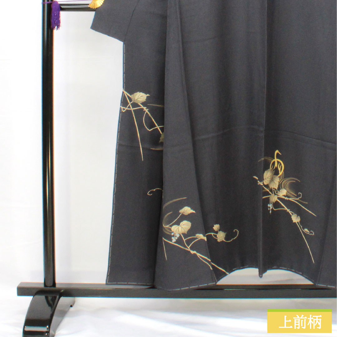 訪問着 正絹 袷 身丈150cm 裄丈62cm 黝色（ゆうしょく） 京友禅 鶴 草花模様 しつけ糸付き 未使用品 Sランク 黒系 1112005532110