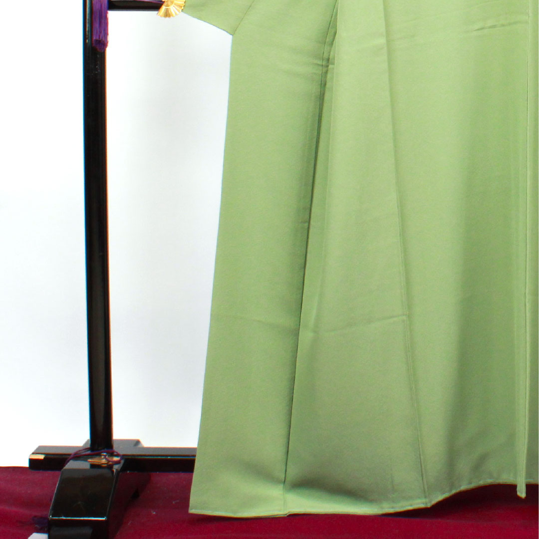 Plain color, pure silk, uraba color, with basting thread, unused, plain, sword and katabami, length 163.5cm, sleeve length 63cm, lined, S rank, green, 1114000832419