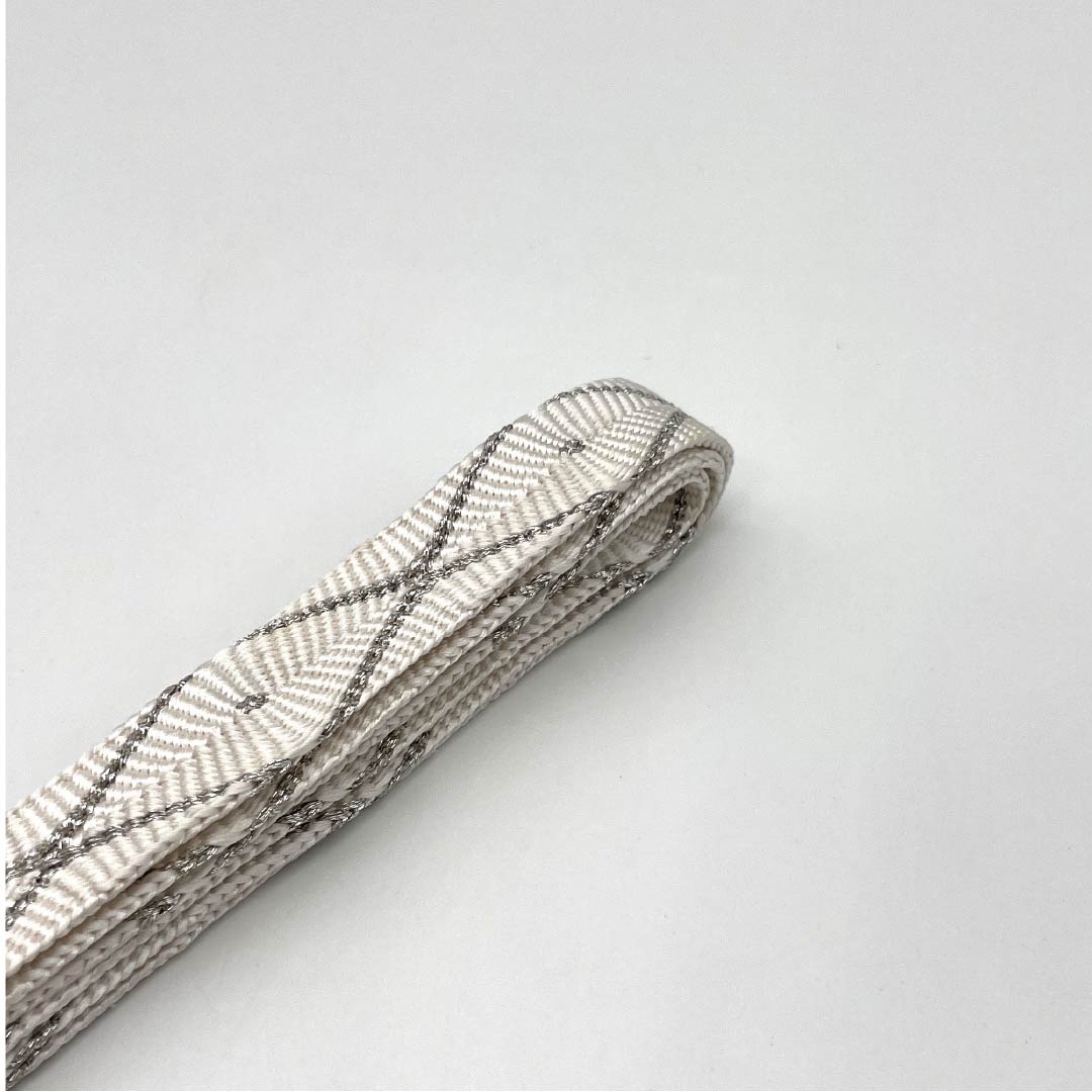 S-Rank Silk Obijime (Shiroiro) - White with Silver Diamond Pattern - Approx. 164cm Long, Approx. 1.7cm Wide - Formal, White, Item Number: 1135004592311