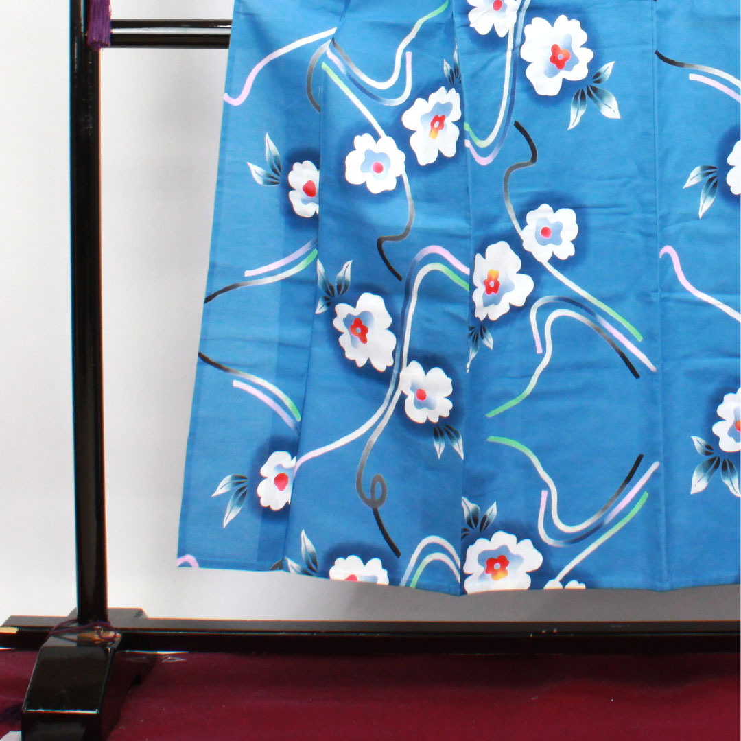 Yukata, sky blue, floral pattern, cotton, S rank, single layer, length 152cm, sleeve length 63cm, blue 1118003342217