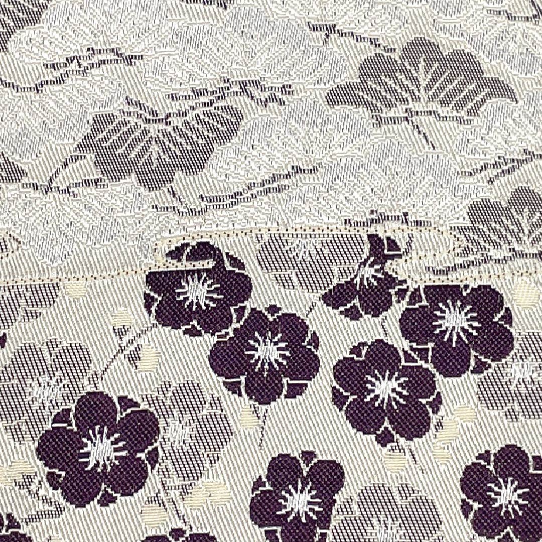 Half-width obi, polyester, gofun-iro (white powder color) with a pine, bamboo, and plum design featuring cloud patterns, reversible, length 410cm, white, S rank, 1125002212411
