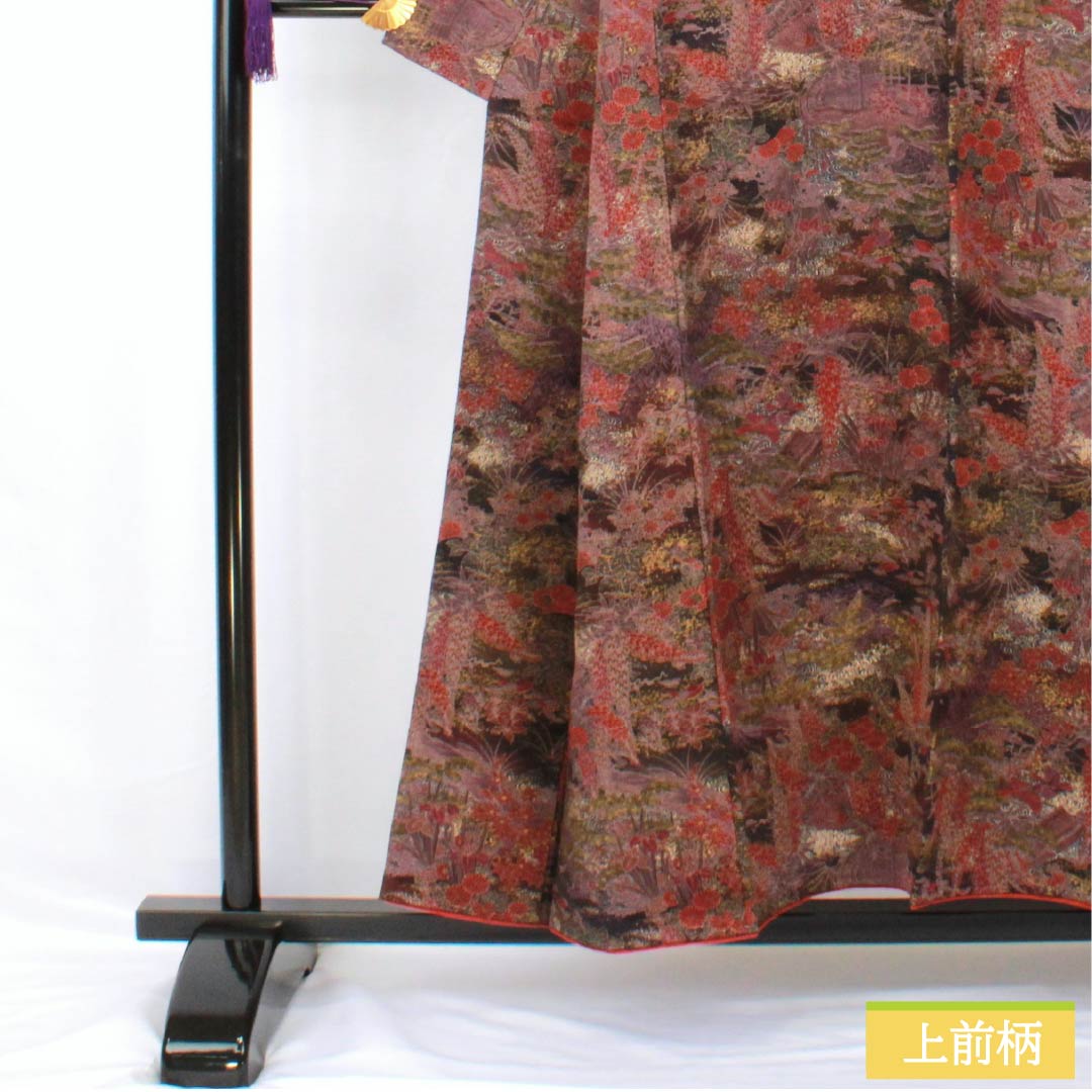 小紋 正絹 身丈153.5cm 裄丈63cm 袷 檳榔子黒色（びんろうじぐろいろ） 型染 古典柄 Sランク 黒系 1115005312210
