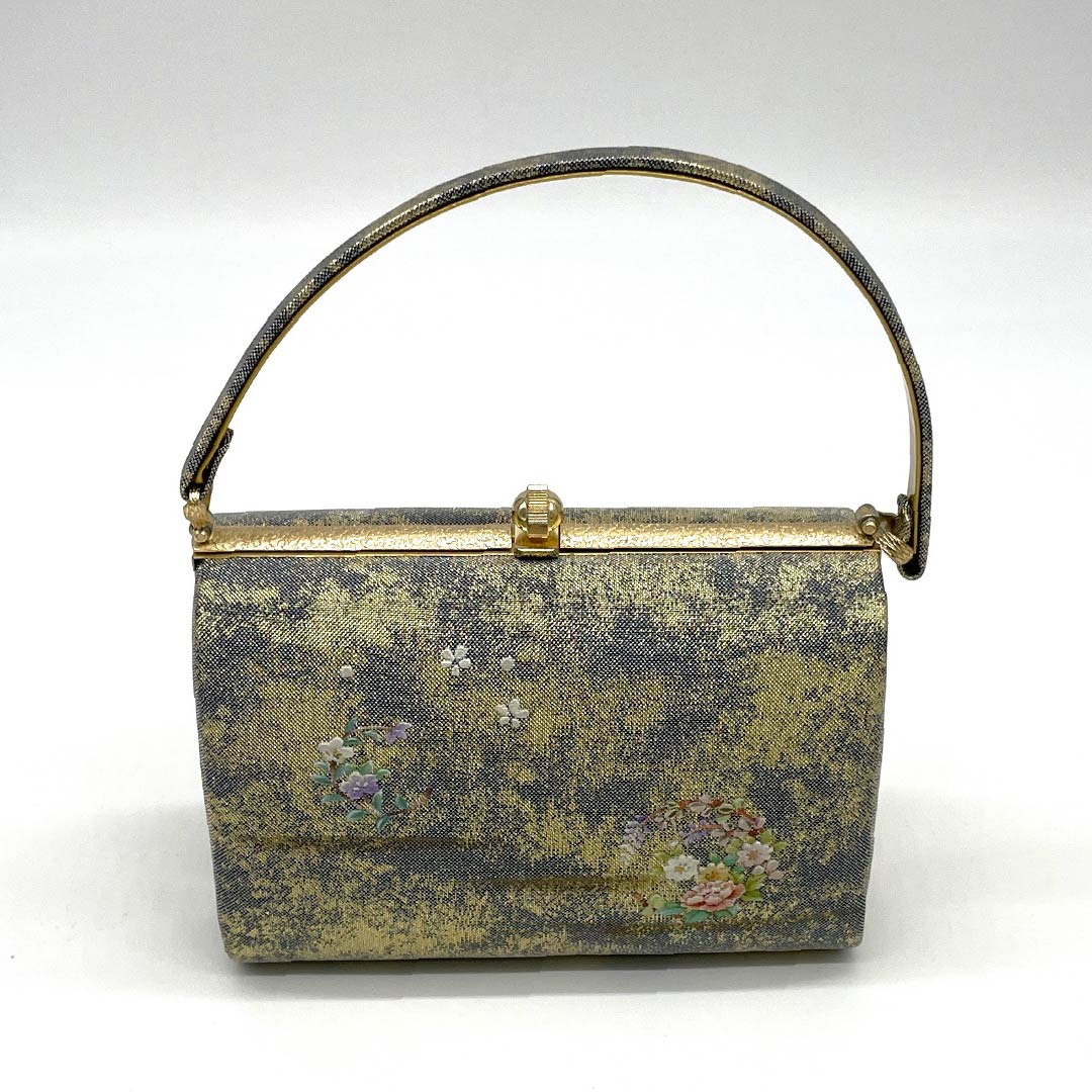 （新古品）草履バックセット フォーマル 金色（きんいろ） 未使用品 四季の花 花柄 Mサイズ 金系 Sランク 1133000172321