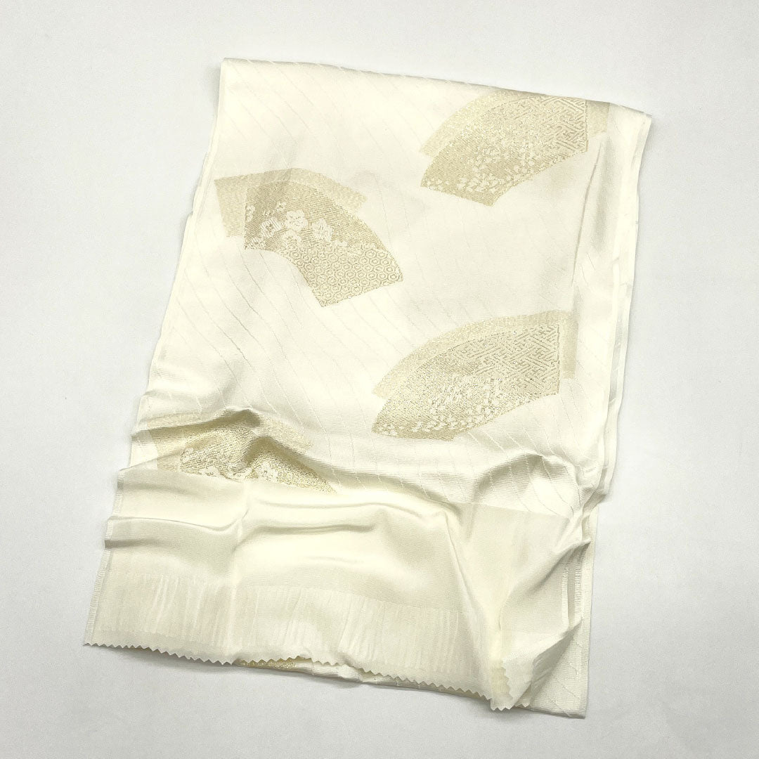 New/Old Stock Obiage & Obijime Set - Silk - NEW Rank - White - For Kurotomesode Kimono - Classic Fan Pattern - Length: approx. 160cm, Width: approx. 1.7cm - Formal - White Tones - 1141000431311