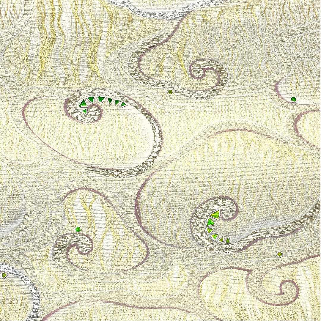 [Unfinished] Fukuro obi, pure silk, NEW rank, Takayama Kobo, Honbukuro, Kanze-ryusui pattern, full length 460cm, full pattern, semi-formal, cream color, 1123003601415