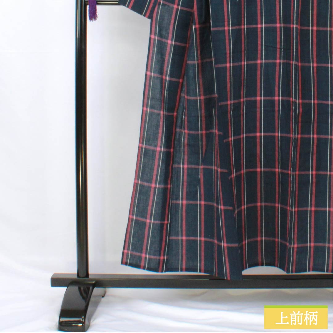 Yukata Cotton Length 154cm Sleeve length 65cm B rank Single layer Navy blue Indian indigo Shijira weave Check pattern 1118005624218