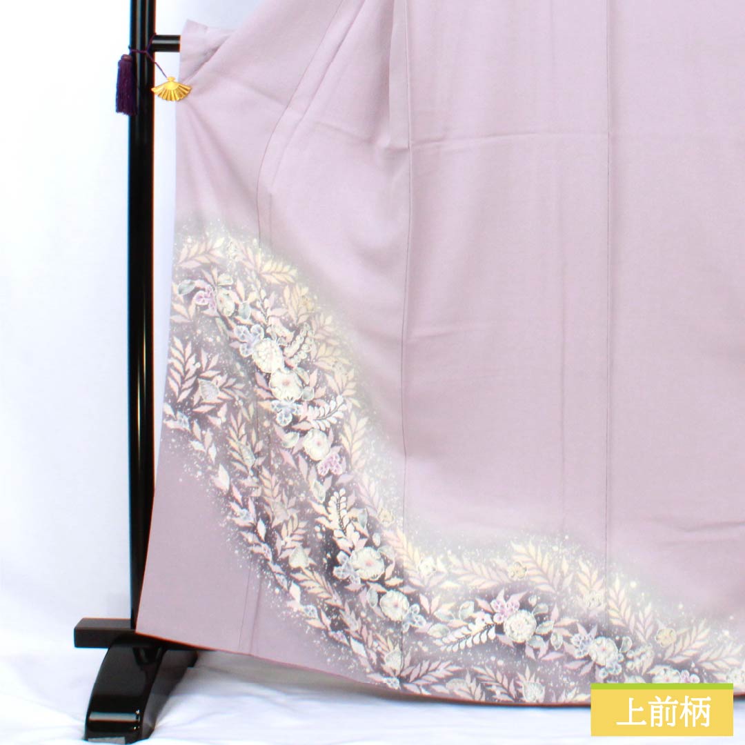 Visiting Kimono, Pure Silk, S Rank, Lined, Length 165cm, Sleeve Length 64.5cm, Shrimp-colored, Kyoto Yuzen, Tsujigahana Pattern, Purple, Item Number: 1112007222520