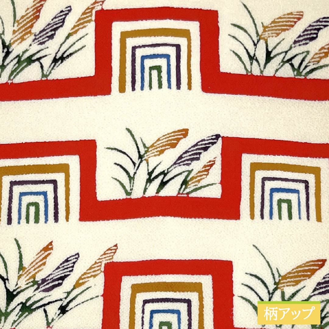 Nagoya obi, natural color (kinariiro), crepe fabric, stencil dyed, Japanese silver grass, obi length 376cm, pure silk, S rank, point pattern, casual, cream color, 1124008242315, Nagoya tailoring