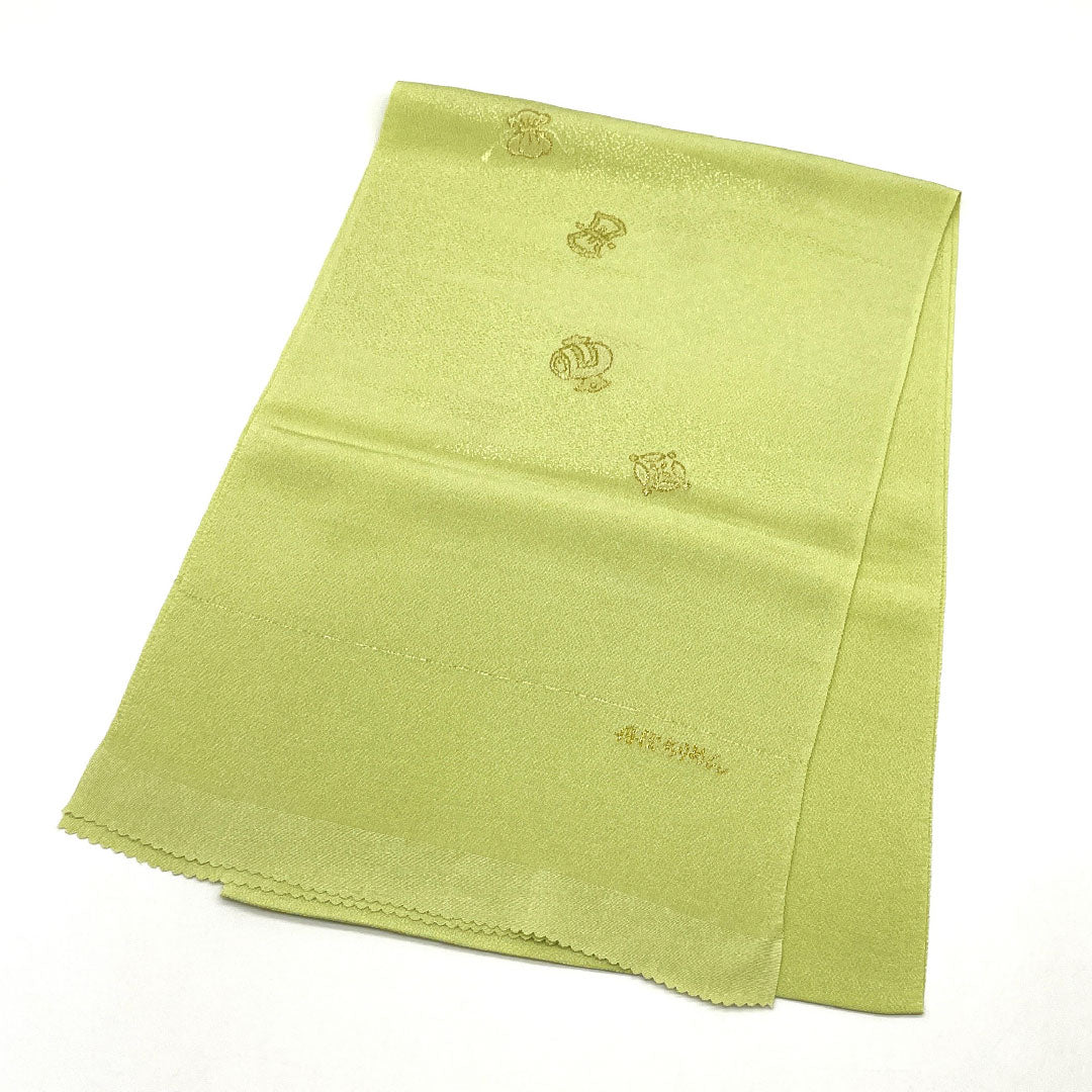 （新古品）帯揚げ 正絹 NEWランク セミフォーマル 薄柳色（うすやなぎいろ） 丹後ちりめん 宝尽くし 古典柄 長さ約170cm 幅約29cm 緑系 1136001351919