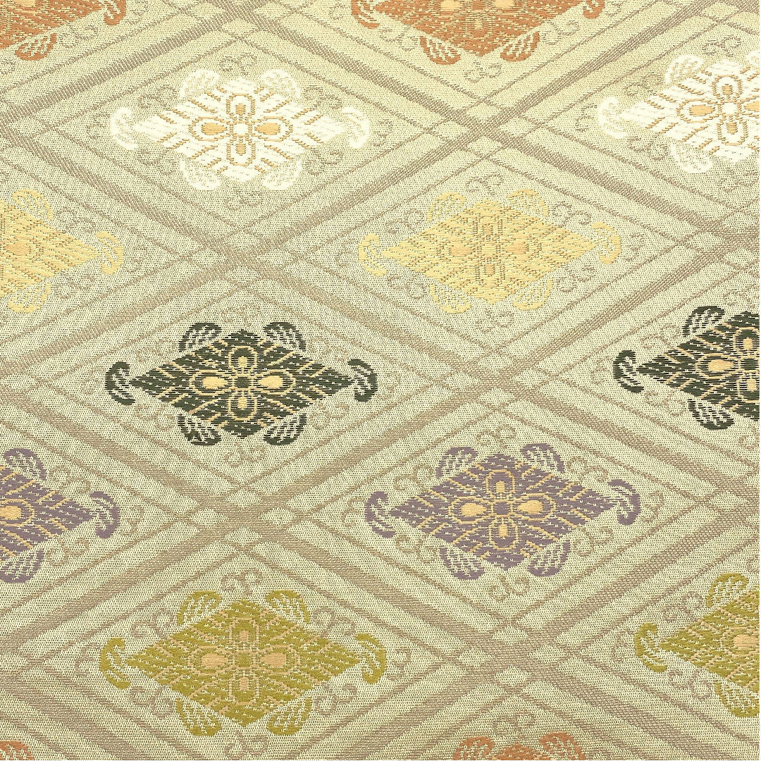 [Unfinished] Silk Fukuro Obi, S Rank, Sand Color, Jomon Nishiki, Shosoin Pattern, Obi Length 442cm, Six Panels, Semi-formal, Cream-colored, 1123004802315