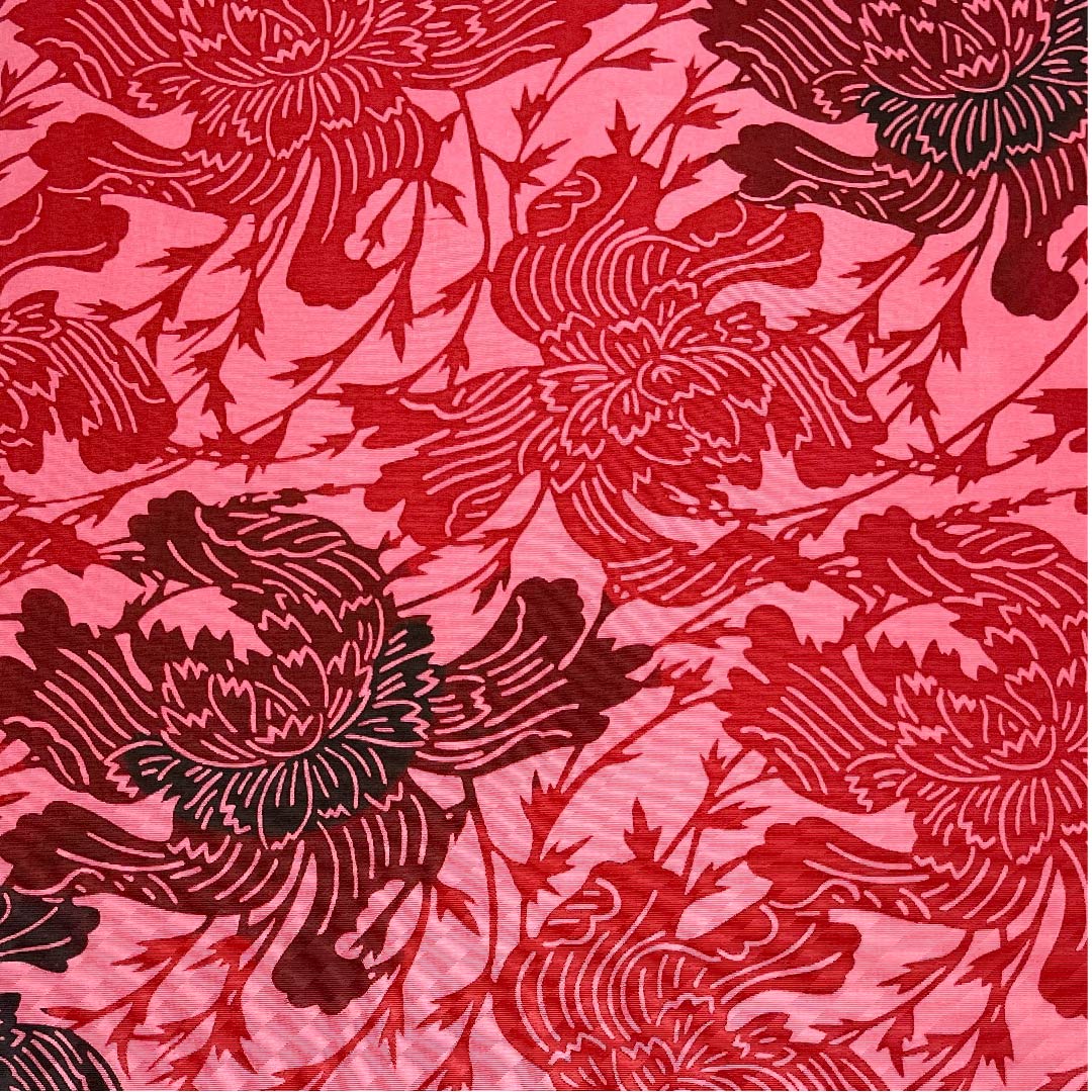名古屋帯 中紅花色 草花模様 染帯 帯丈358cm 正絹 Aランク 六通 カジュアル 赤系 1124003493312  名古屋仕立て