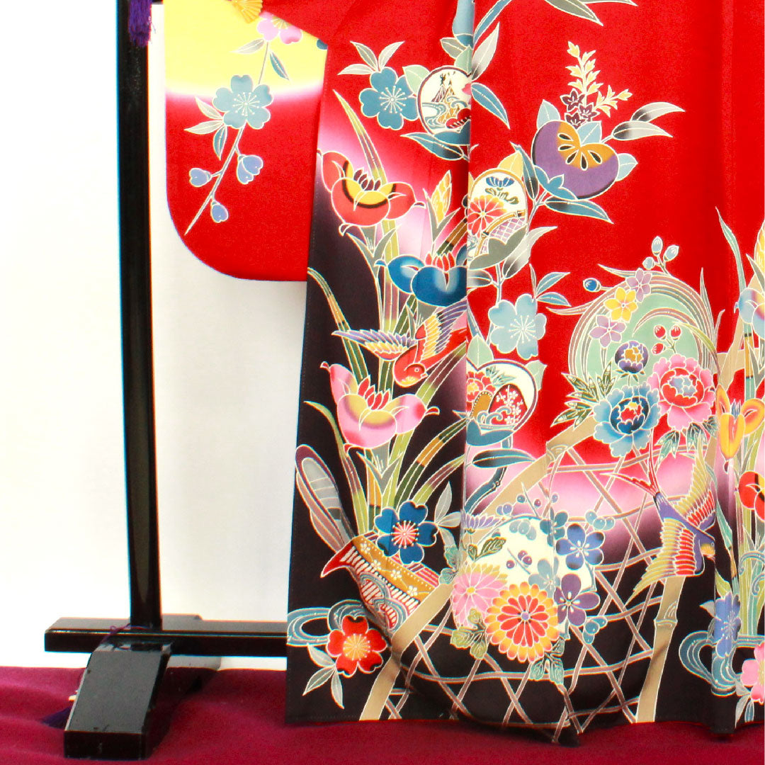 振袖 身丈168cm 裄丈68.5cm 袷  生臙脂色 京紅型 作家物  正絹 Sランク 赤系 1113001222512