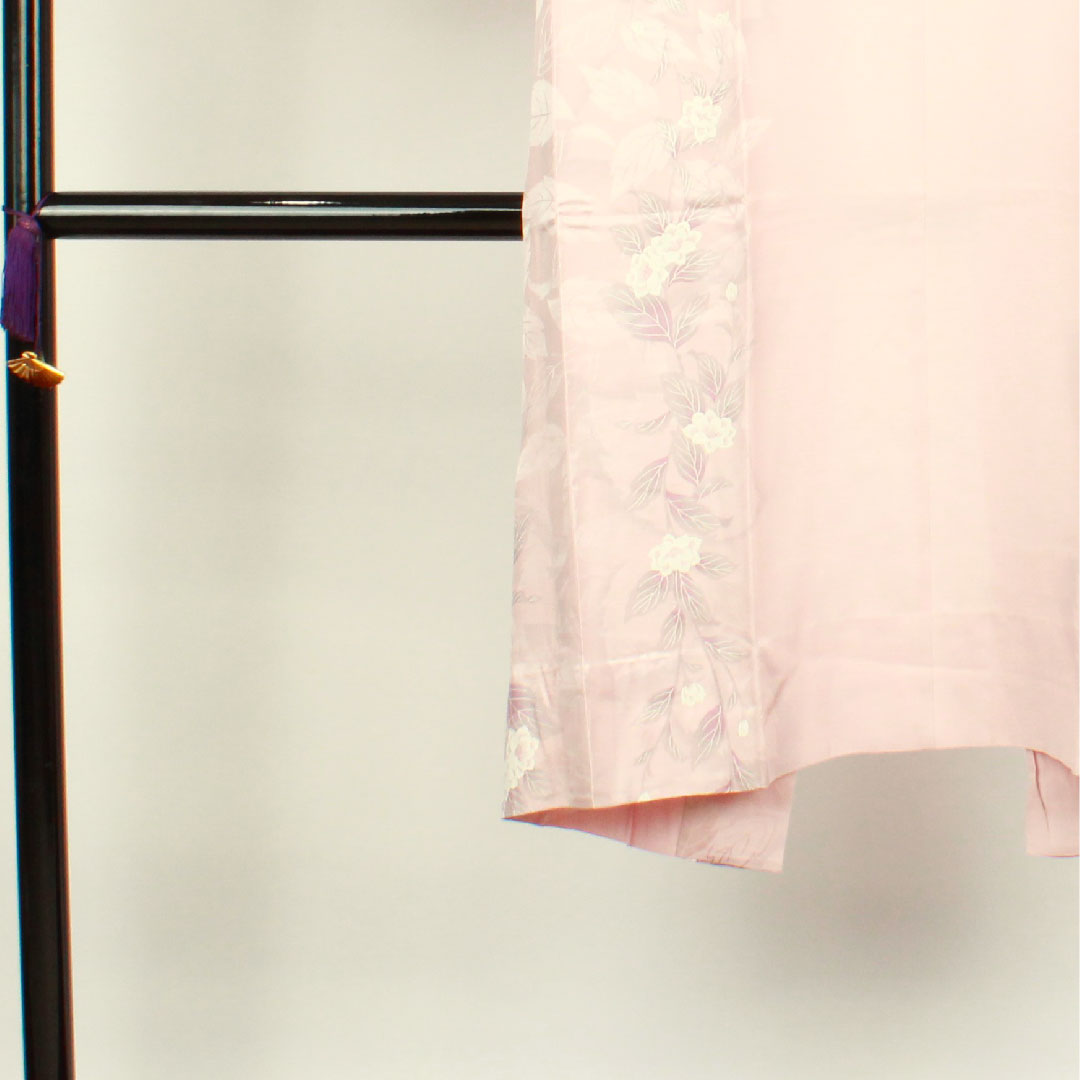 Long undergarment, pure silk, length 122cm, sleeve length 64cm, lined, floral pattern, S rank, pink, 1129000412113