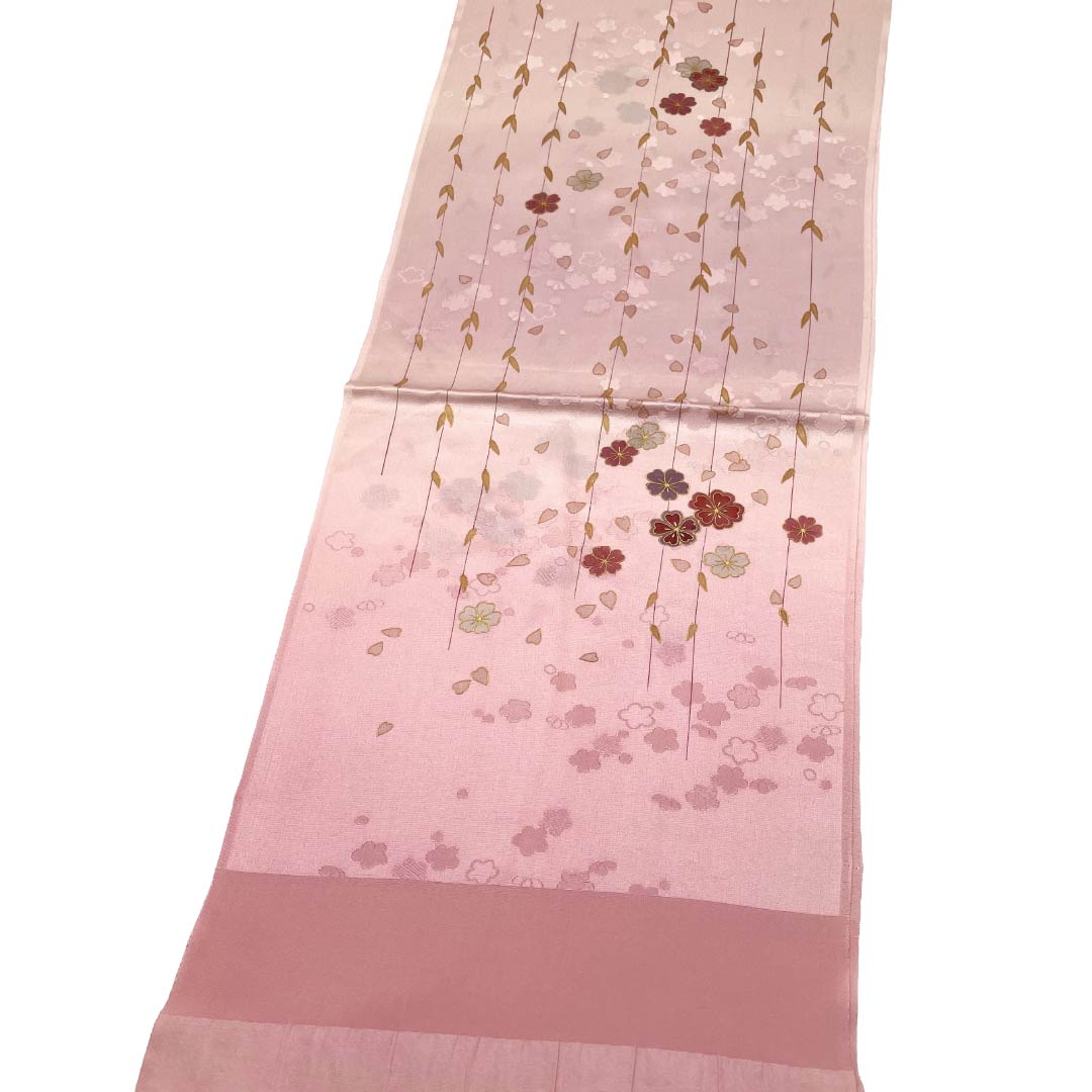 帯揚げ 正絹 Sランク セミフォーマル 桃色（ももいろ） 桜 古典柄 花柄 長さ約170cm 幅約30cm ピンク系 1136003632913