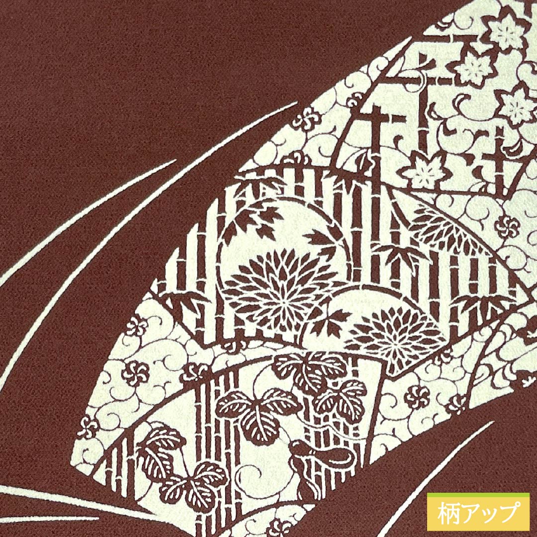 Nagoya Obi, Pure Silk, S-Rank, Dark Brown (Koichaiiro), Stencil-Dyed, Chirimen Fabric, Echigo Stencil-Dyed, Length 363cm, Pointed Pattern, Casual, Brown, Product Number 1124010492314, Nagoya Style