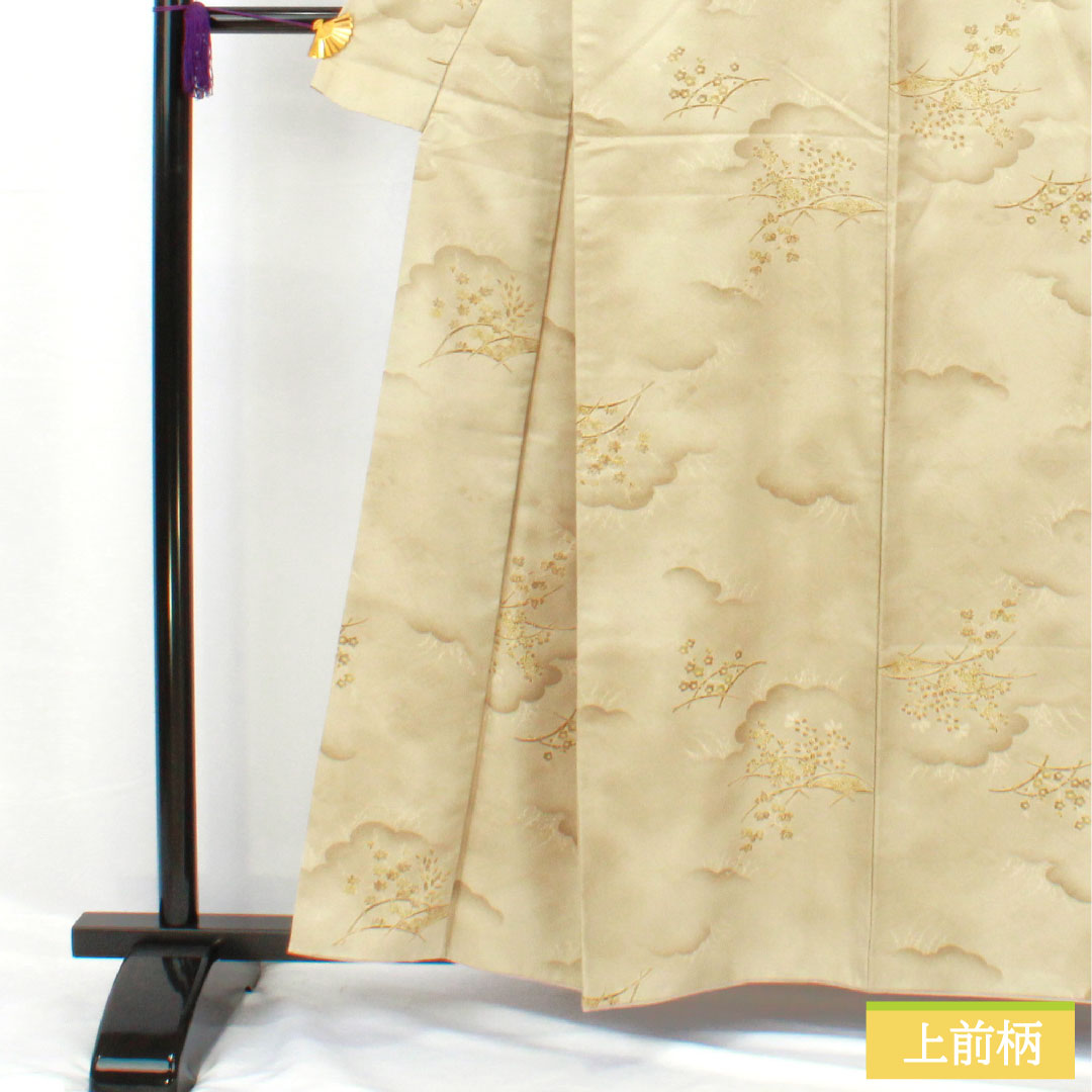 Small pattern, polyester, length 158cm, sleeve length 64cm, lined, wax color, washable kimono, floral pattern, S rank, green, 1115004772319