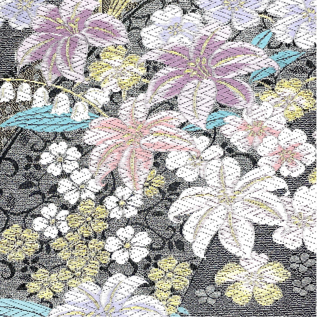 【未仕立】袋帯 正絹 NEWランク 花柄 振袖用 桜   帯丈455cm 六通 セミフォーマル 黒系 1123002501410