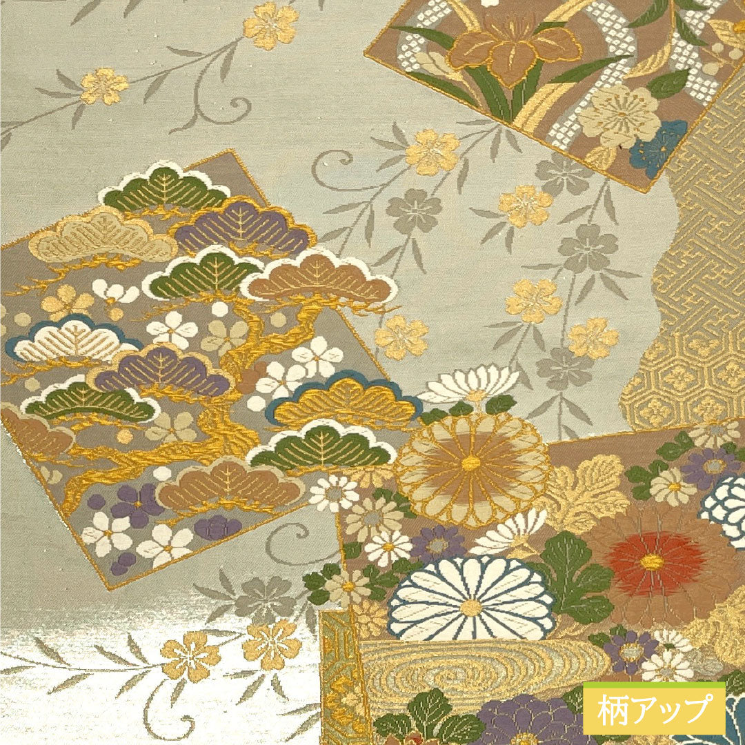 袋帯 正絹 Sランク 西陣織 引箔 全通箔 吉祥文様 留袖用 帯丈428cm 六通 フォーマル 銀系 1123016272322