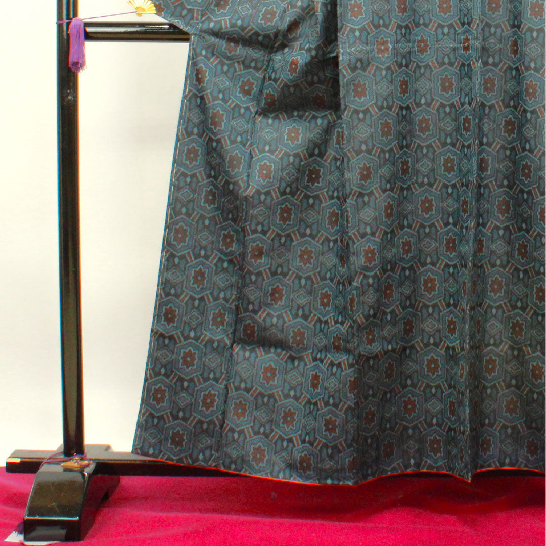 Murayama Oshima Tsumugi Length 159.5cm Sleeve length 62.5cm Ensemble Geometric pattern Pure silk A rank A-line Navy 1116002843318