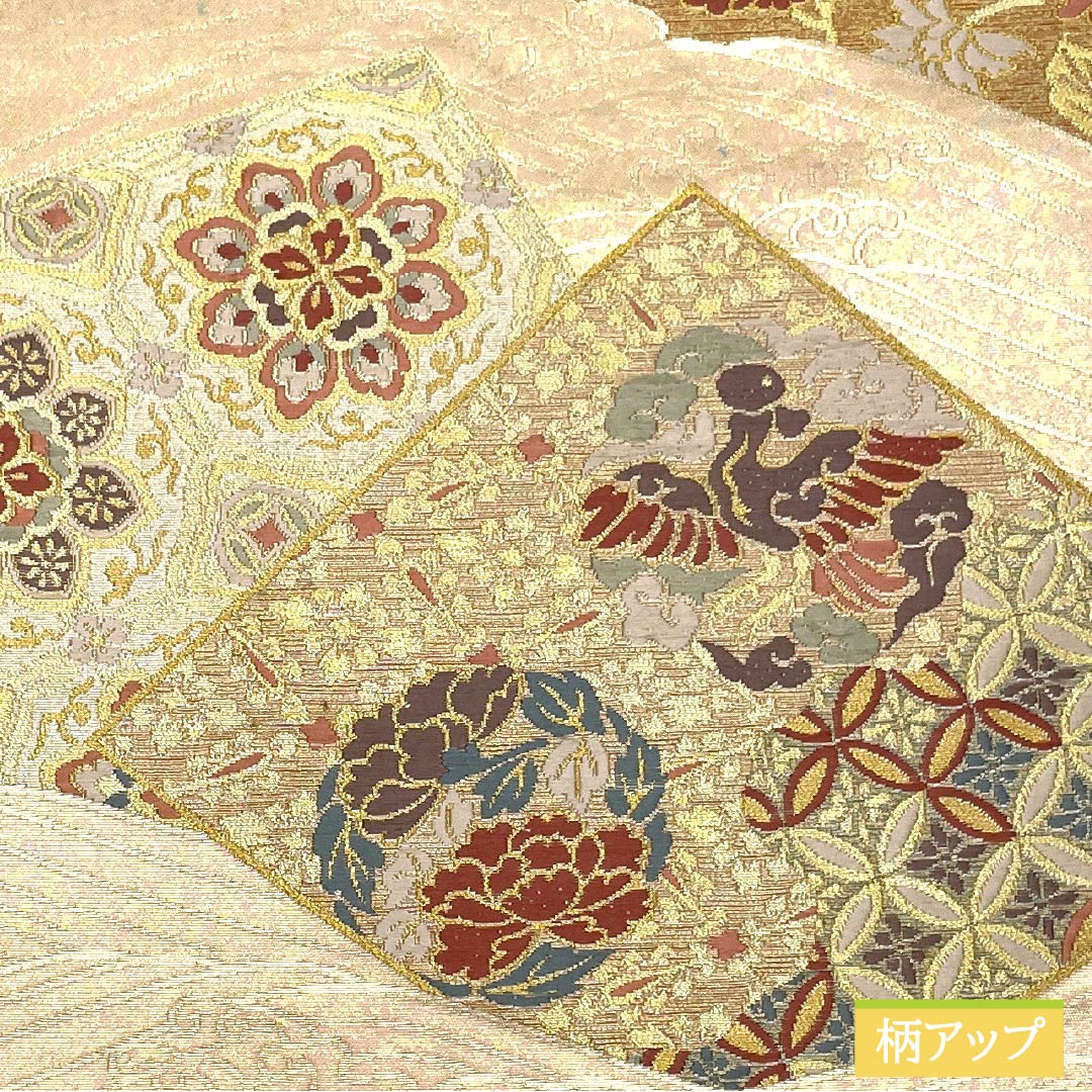 袋帯 正絹 乙女色（おとめいろ） 留袖用 扇面 七宝 宝相華 帯丈442cm Sランク 六通 フォーマル ピンク系 1123013372313