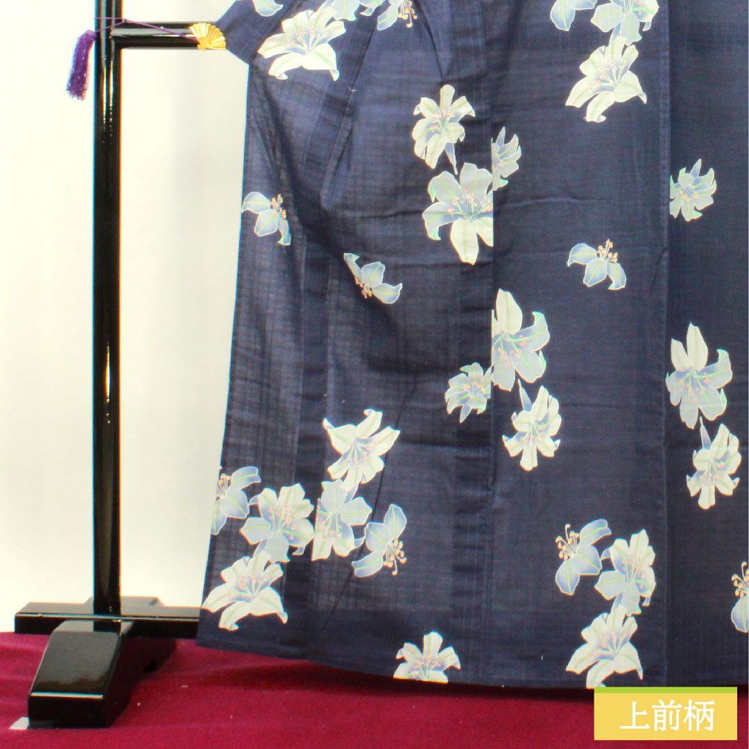 浴衣 木綿 身丈166cm 裄丈64.5cm Sランク 単衣 紺系 燻色（ふすべいろ） カサブランカ 1118005142518