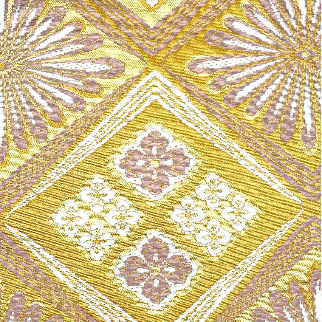 [Unstitched] Silk Fukuro Obi, S Rank, Kigara-cha (brownish-yellow), Jomon-nishiki, Shosoin Pattern, Obi Length 457cm, Roku-tsu (six-panel pattern), Semi-formal, Yellow family, 1123004772423