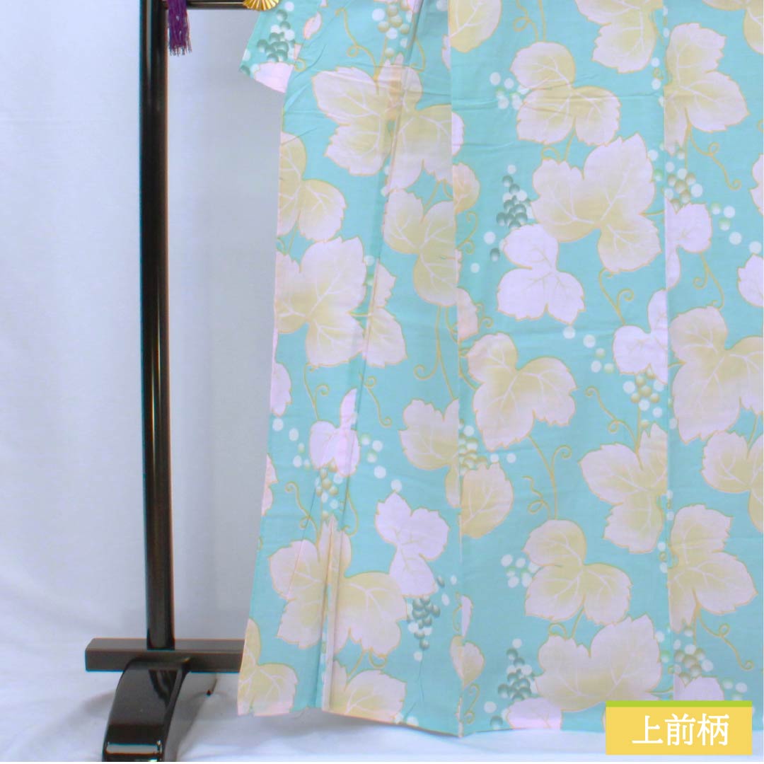 Cotton Yukata, Length 166cm, Sleeve Length 64cm, A Rank, Single Layer, Light Blue, Grape and Ivy Pattern, Product Number: 1118006503524
