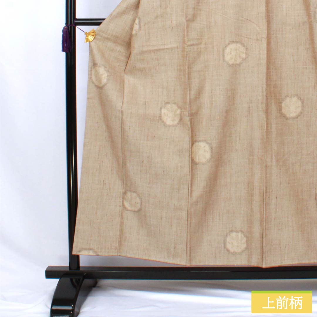 Pure silk tsumugi (pongee) kimono, S-rank, length 156.5cm, sleeve length 63.5cm, white oak color (shirotsurubamii), silk tsumugi with abstract pattern, basting thread included, lined, beige, product number 1116004552325