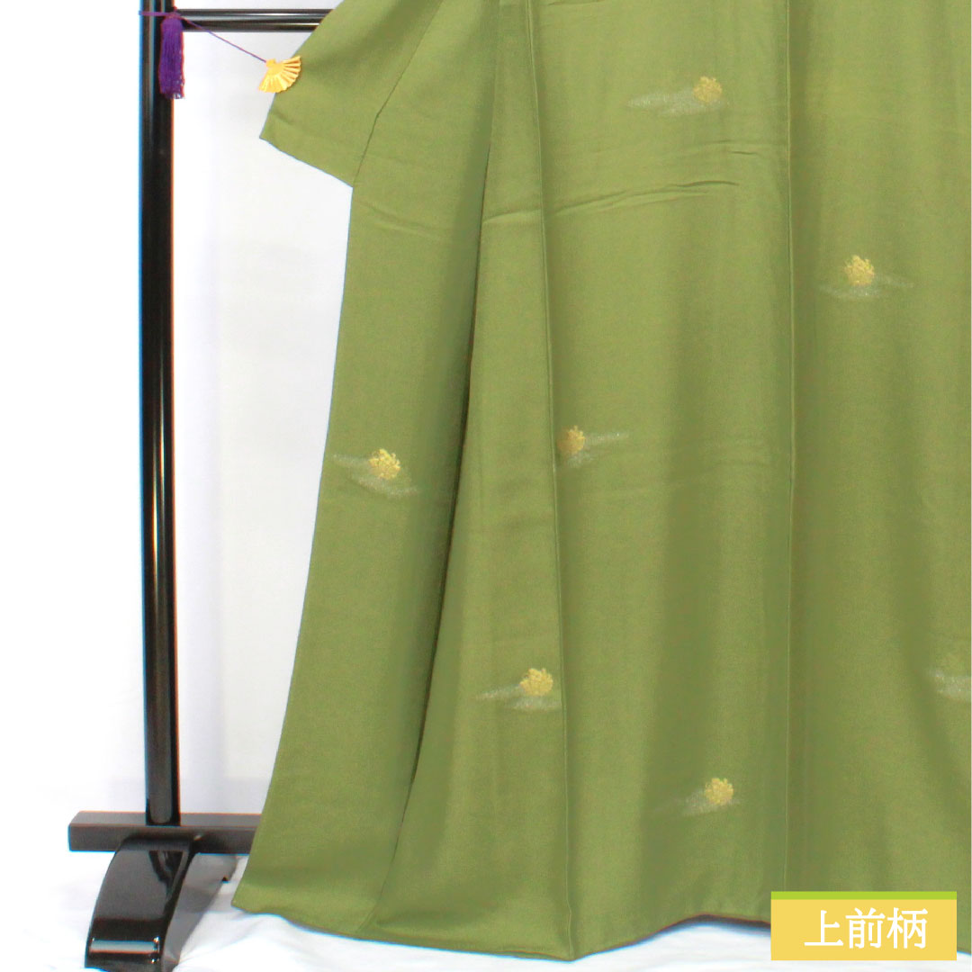 Plain color, pure silk, length 164.5cm, sleeve length 65cm, green robe embroidery, one crest, swallowtail butterfly, lined, S rank, green, 1114002012419
