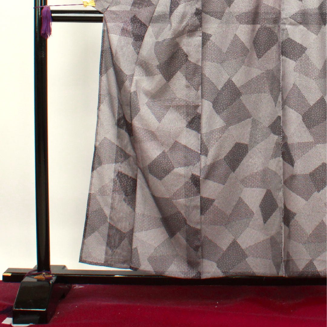 Summer kimono, polyester, komon, length 158cm, sleeve length 62cm, purple, washable kimono, Edo komon, silk, S rank, purple, 1132000722320