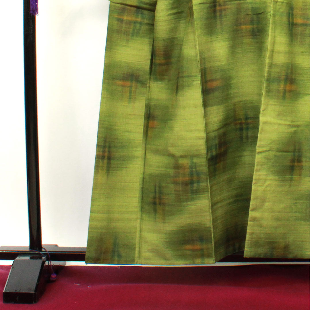 Tsumugi, Length 158cm, Sleeve length 61cm, Green, Abstract pattern, Pure silk, S rank, Lined, Green, 1116002042319