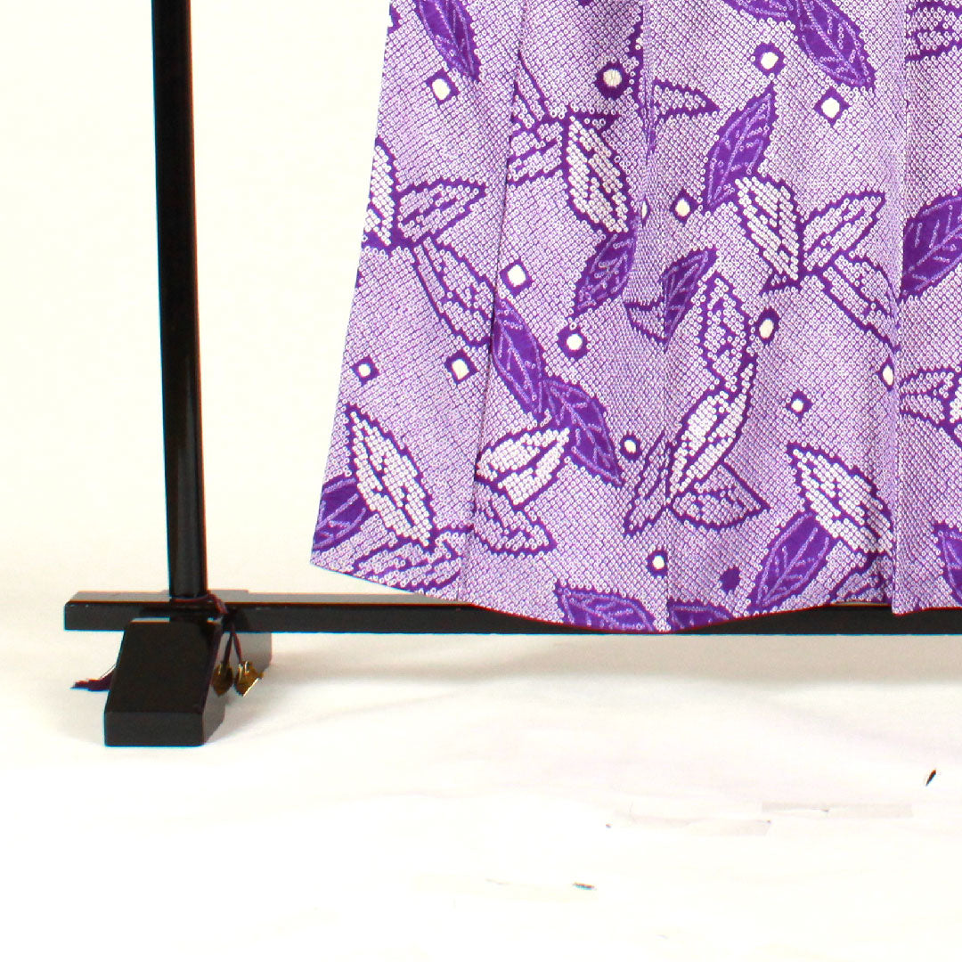Komon, Length 158cm, Sleeve length 62cm, Awase, All tie-dye, Leaf pattern, Pure silk, A rank, Purple, 1115001883320