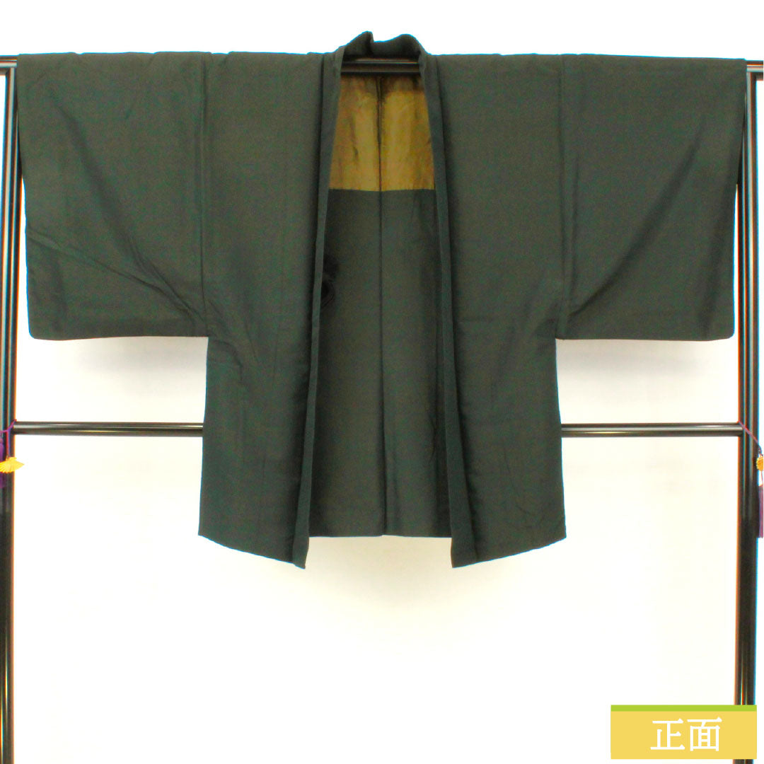 Men's silk S-rank kimono, length 88cm, sleeve length 66cm, rusty iron color (sabi-tui), green tsumugi fabric, product number 1119001642119