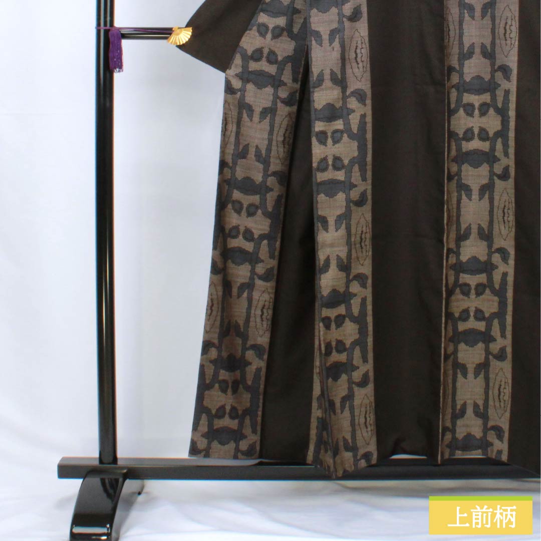 Tsumugi silk, Grade A, length 155cm, sleeve length 62.5cm, black-gray (kuronezui) color, authentic Oshima Tsumugi, Ichigen Kasuri pattern, 7 marks, lined, black, 1116004133310