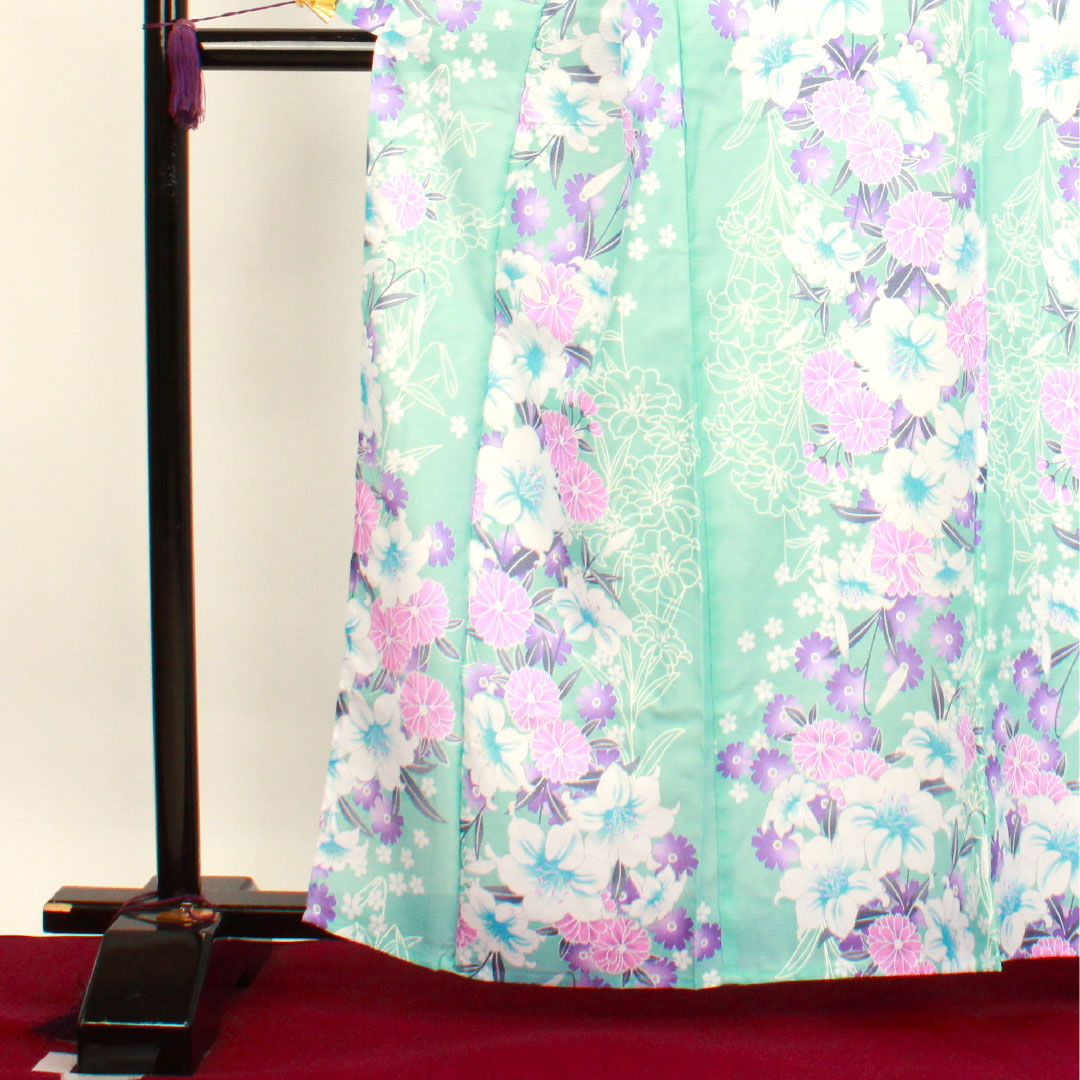 浴衣 水浅葱色 草花模様 ポリエステル Sランク 単衣 身丈162.5cm 裄丈66.5cm 水色系 1118001542424
