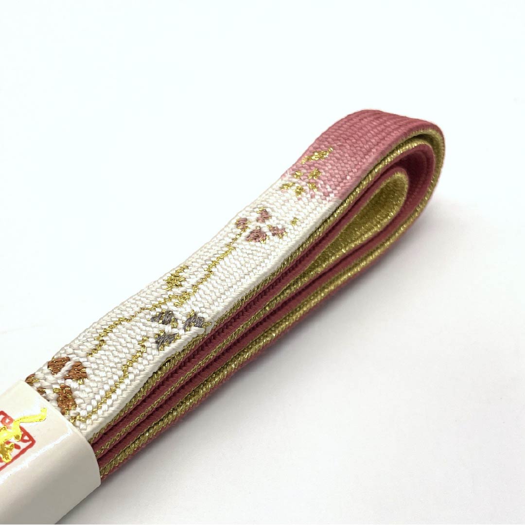 Obijime (sash fastener) made of pure silk, quarter-length string, bud-red plum color, floral pattern, length approx. 161cm, width approx. 1.5cm, semi-formal, rank S, pink, 1135003082313