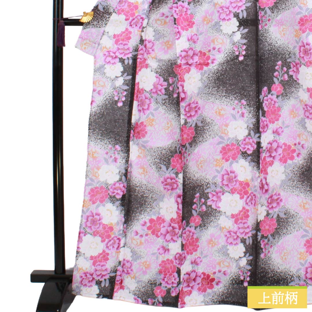 浴衣 木綿 Sランク 身丈166.5cm 裄丈65.5cm 石板色（せきばんいろ） ボカシ染 洋花 型染 単衣 グレー系 1118006872522