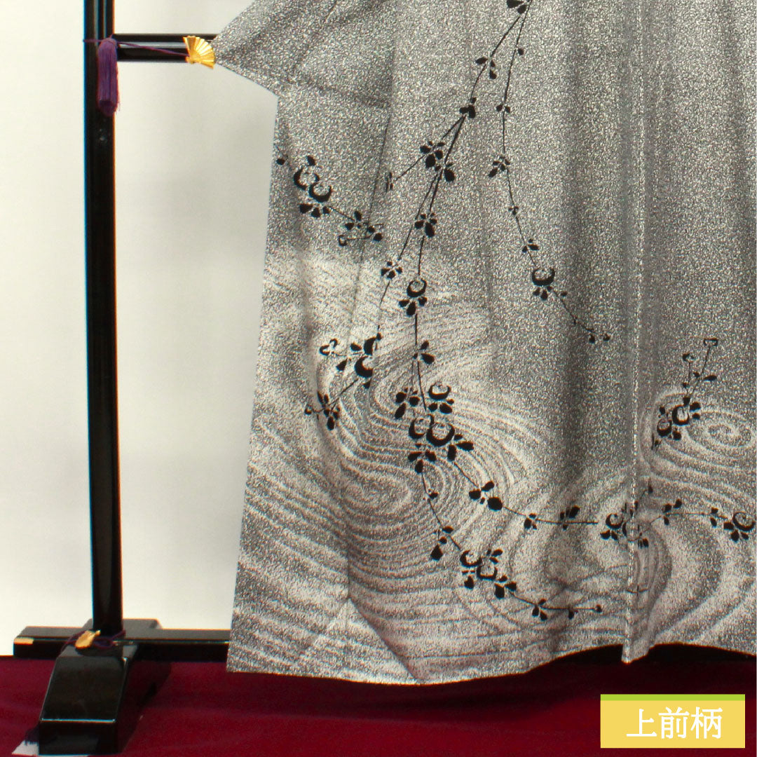 Homongi, pure silk, lined, length 159cm, sleeve length 64cm, Kawamura Kyutaro, tataki-dyed, with basting thread, unused, S rank, black, 1112003312310