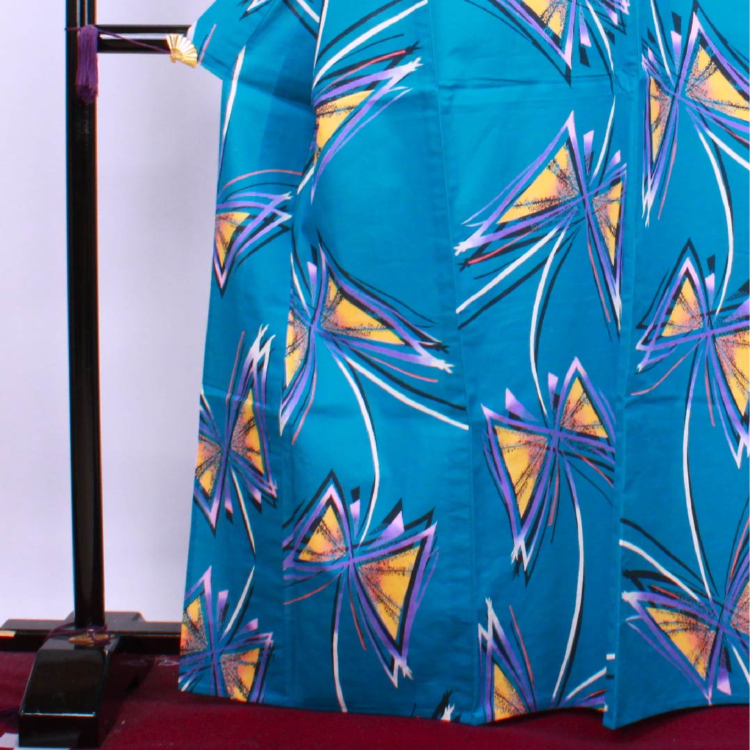 Yukata Rust Light Blue Butterfly Cotton S Rank Single Layer Length 167cm Sleeve Length 68.5cm Blue 1118004282517